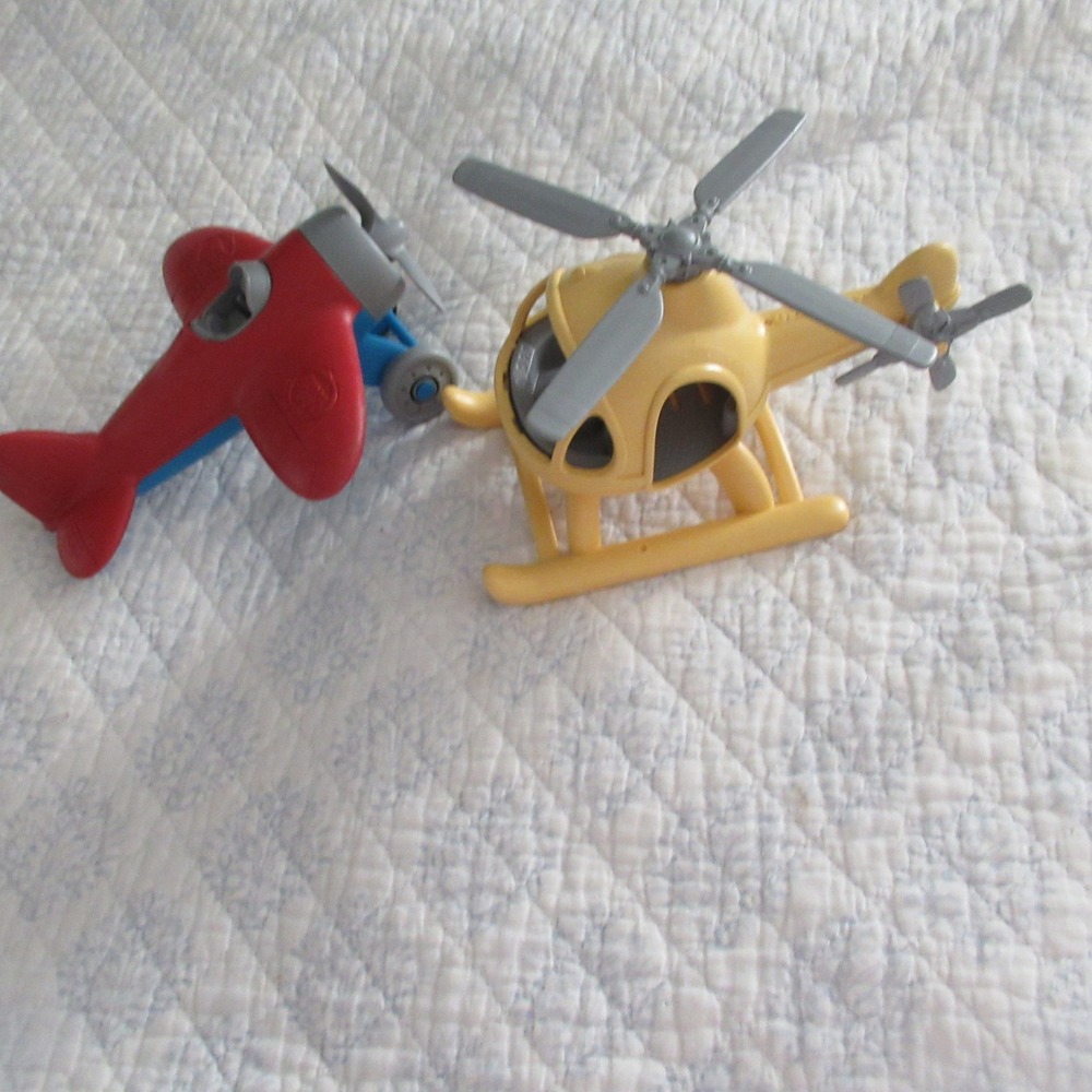 Green Toys Airplane & Helicopter Set  Red Yellow Excellent Recycled plastic